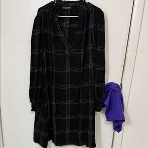 Lane Bryant Black Windowpane Long Sleeve Shift Dress